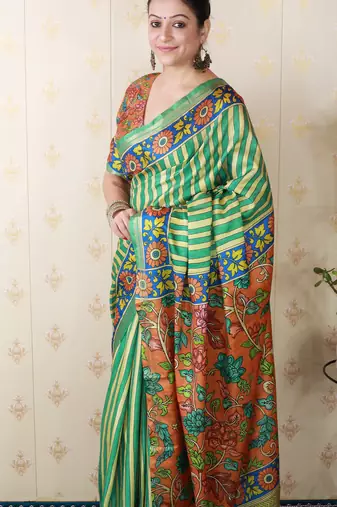 soft tussar silk blend striped traditional printed zari woven saree