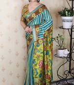 soft tussar silk blend striped traditional printed zari woven saree
