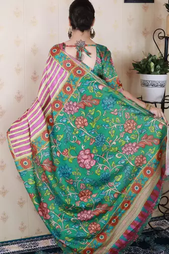 soft tussar silk blend striped traditional printed zari woven saree
