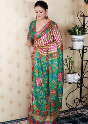 soft tussar silk blend striped traditional printed zari woven saree 4