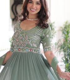 Pista georgette sequins bead embroidered ruffle flared gown with dupatta