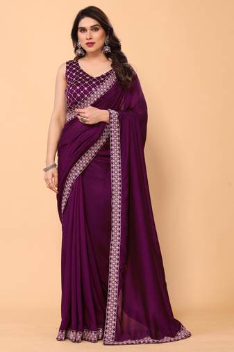 Designer Georgette Embroidery Border Saree with Unstitched Embroidery Blouse Piece