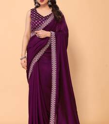 wine georgette saree with embroidery border with blouse piece