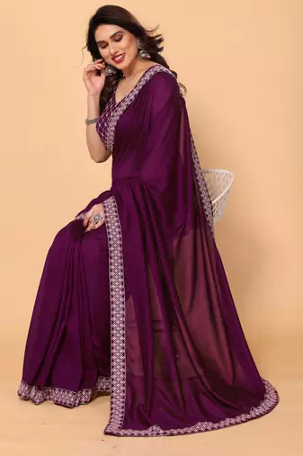 wine georgette saree with embroidery border with blouse piece