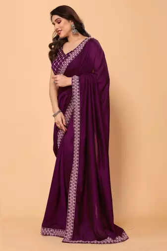 wine georgette saree with embroidery border with blouse piece