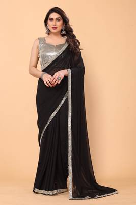 black georgette sequin border saree with unstitched blouse 1