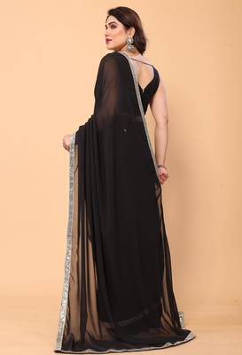 black georgette sequin border saree with unstitched blouse 3