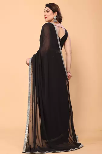 black georgette sequin border saree with unstitched blouse
