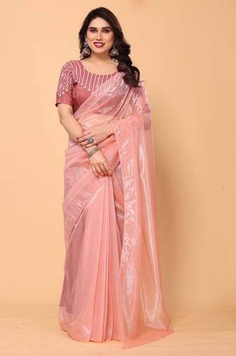 Gorgeous Twill Net Plain Saree With Contrast Embroidery Blouse Piece