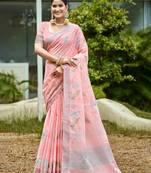 peach linen woven work traditional saree
