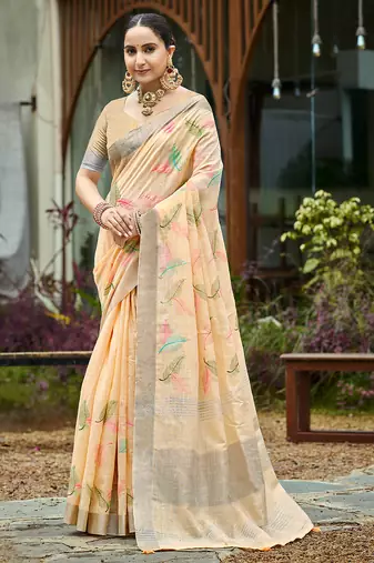 orange   linen woven work traditional saree