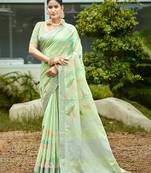 light green linen woven work traditional saree