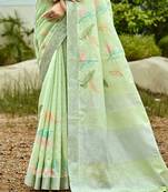 yellow linen woven work traditional saree