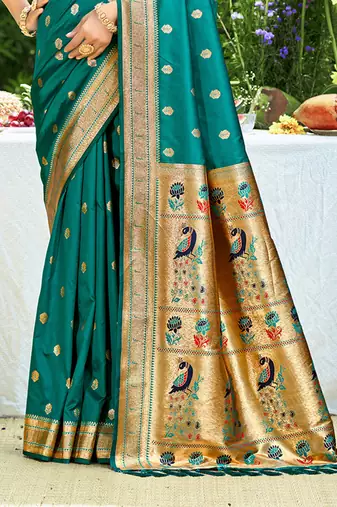 rama green silk blend woven work traditional saree
