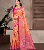 orange   cottan silk blend with meena woven work traditional saree