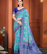 blue   cottan silk blend with meena woven work traditional saree
