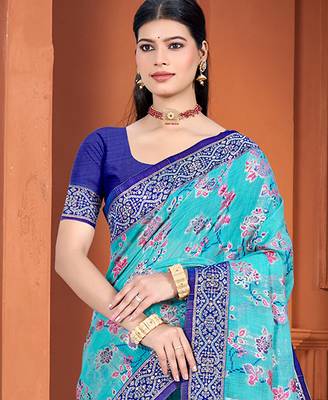 blue   cottan silk blend with meena woven work traditional saree 2
