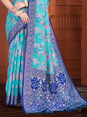 blue   cottan silk blend with meena woven work traditional saree 3