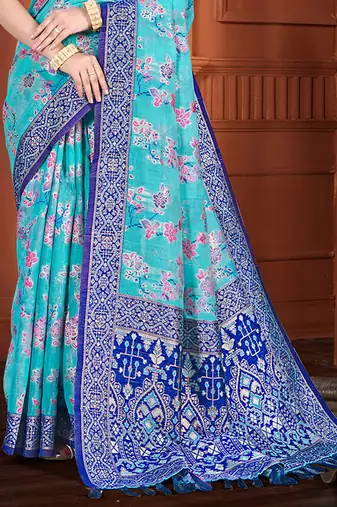 blue   cottan silk blend with meena woven work traditional saree