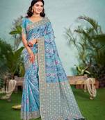 sky blue   cottan silk blend with meena woven work traditional saree