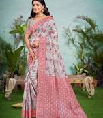 gray cottan silk blend with meena woven work traditional saree