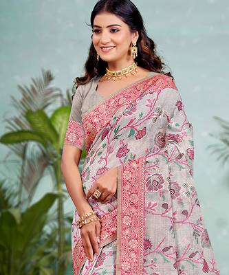 gray cottan silk blend with meena woven work traditional saree 2