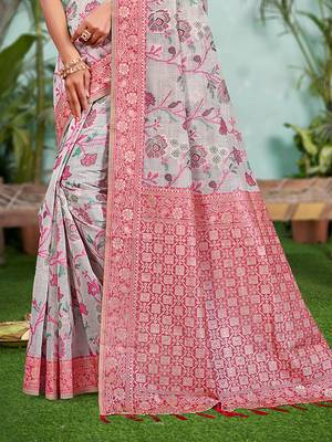 gray cottan silk blend with meena woven work traditional saree 3