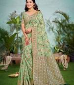 light green cottan silk blend with meena woven work traditional saree