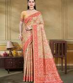 beige cottan silk blend with meena woven work traditional saree