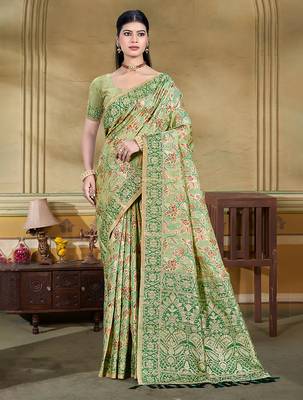light green   cottan silk blend with meena woven work traditional saree 1