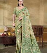 light green   cottan silk blend with meena woven work traditional saree