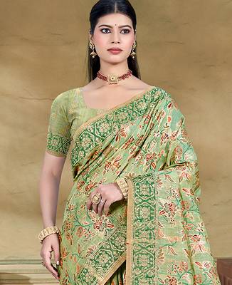 light green   cottan silk blend with meena woven work traditional saree 2