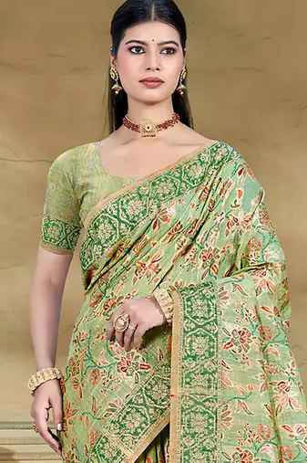 light green   cottan silk blend with meena woven work traditional saree