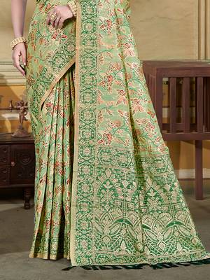 light green   cottan silk blend with meena woven work traditional saree 3
