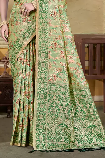 light green   cottan silk blend with meena woven work traditional saree