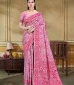 pink cottan silk blend with meena woven work traditional saree