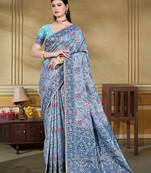 light blue cottan silk blend with meena woven work traditional saree