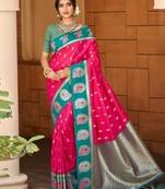dark pink silk blend woven work traditional saree