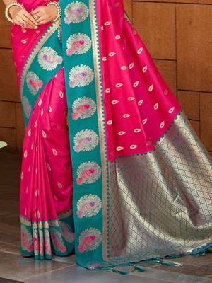 dark pink silk blend woven work traditional saree 3