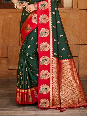 dark green   silk blend woven work traditional saree 3