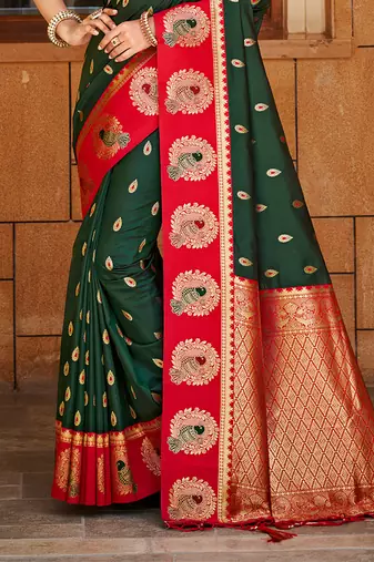 dark green   silk blend woven work traditional saree