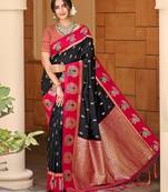 black silk blend woven work traditional saree