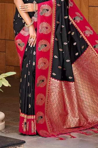 black silk blend woven work traditional saree