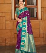 wine   silk blend woven work traditional saree