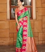 green silk blend woven work traditional saree