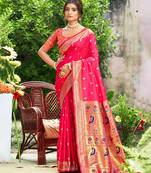 rani pink silk blend woven work traditional saree