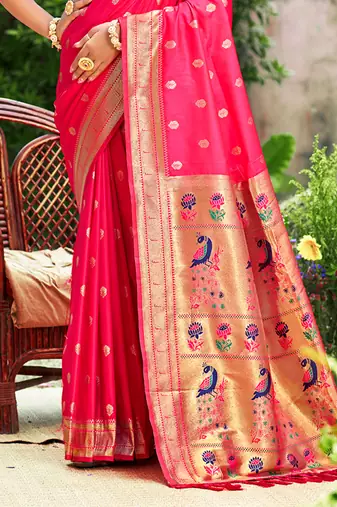rani pink silk blend woven work traditional saree