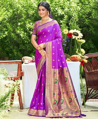 purple silk blend woven work traditional saree 1