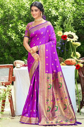 purple silk blend woven work traditional saree