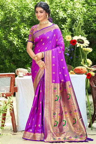 purple silk blend woven work traditional saree